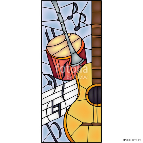 500x500 Musical Instruments Stained Glass Window, Vector Stock Image And
