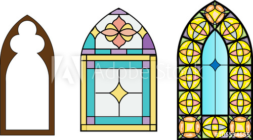 500x277 Church Stained Glass Windows, Vector Illustration In Color And