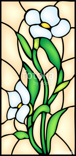 246x500 Garden Flowers Blossom. Stained Glass Window, Vector Stock