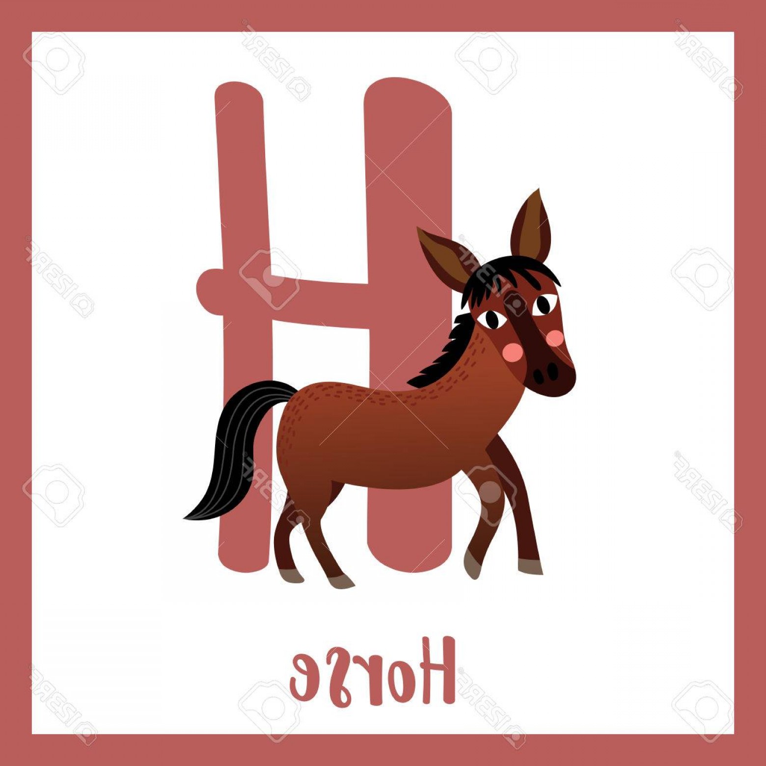 1560x1560 Photostock Vector H Letter Vocabulary Standing Horse Cute Children
