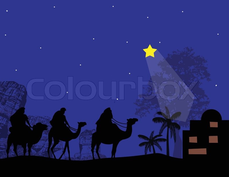 800x618 Silhouette Of Three Kings And Shining Star Of Bethlehem, Vector