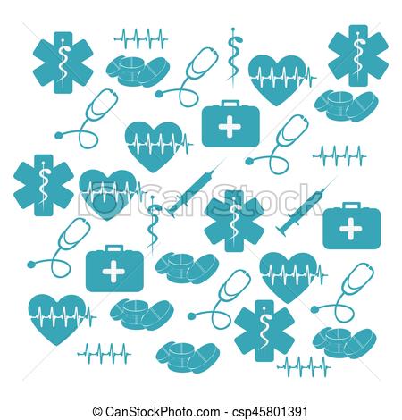 450x470 Pattern Blue Silhouette Health Symbol And Star Of Life Set Vector