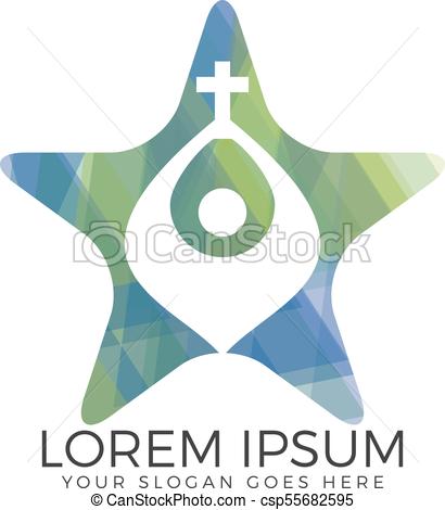 410x470 Human Holding Cross In Star Shape. Vector Logo Design. Template