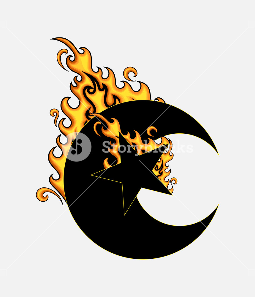 859x1000 Burning Moon Star Shape Vector Illustration Royalty Free Stock