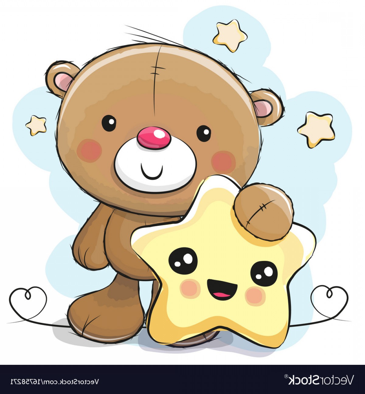 1200x1296 Cute Cartoon Teddy Bear With Star Vector Sohadacouri