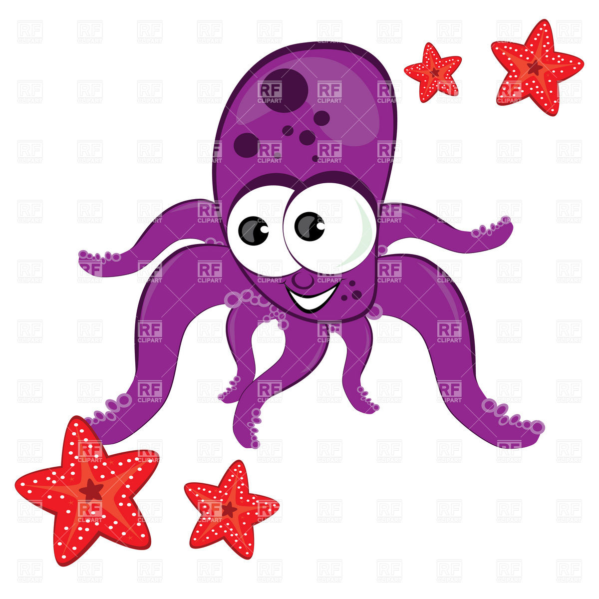 1200x1200 Cartoon Octopus With Starfish Vector Image Vector Artwork Of