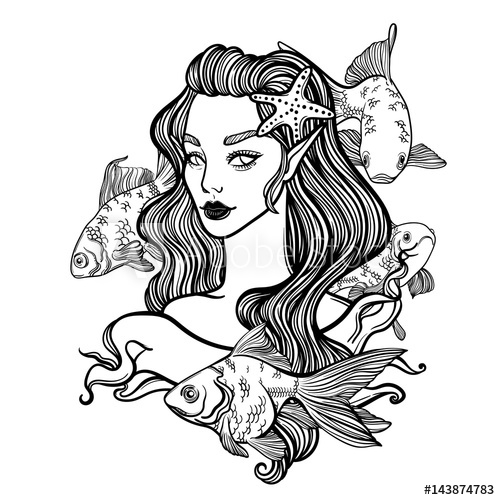 500x500 Cute Vector Art Card With Little Princess Mermaid. Girl With