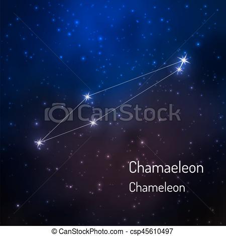 450x470 Chameleon Constellation In The Night Starry Sky. Vector Illustration.