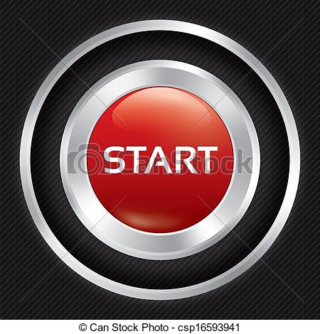 450x470 Start Button On Carbon Fiber Background. Vector Realistic Metallic