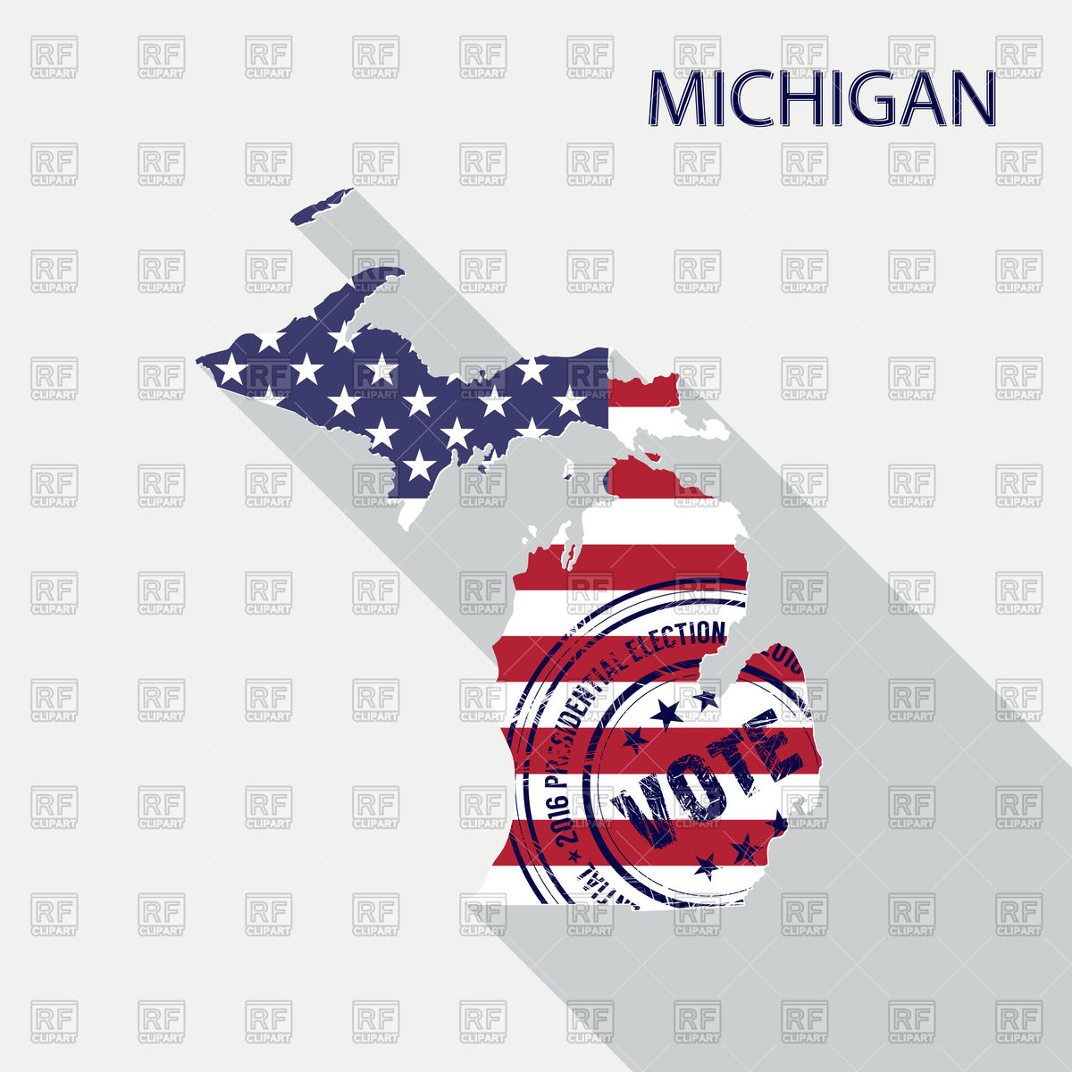 1200x1200 State Of Michigan With American Flag, Presidential Day Vote Stamp