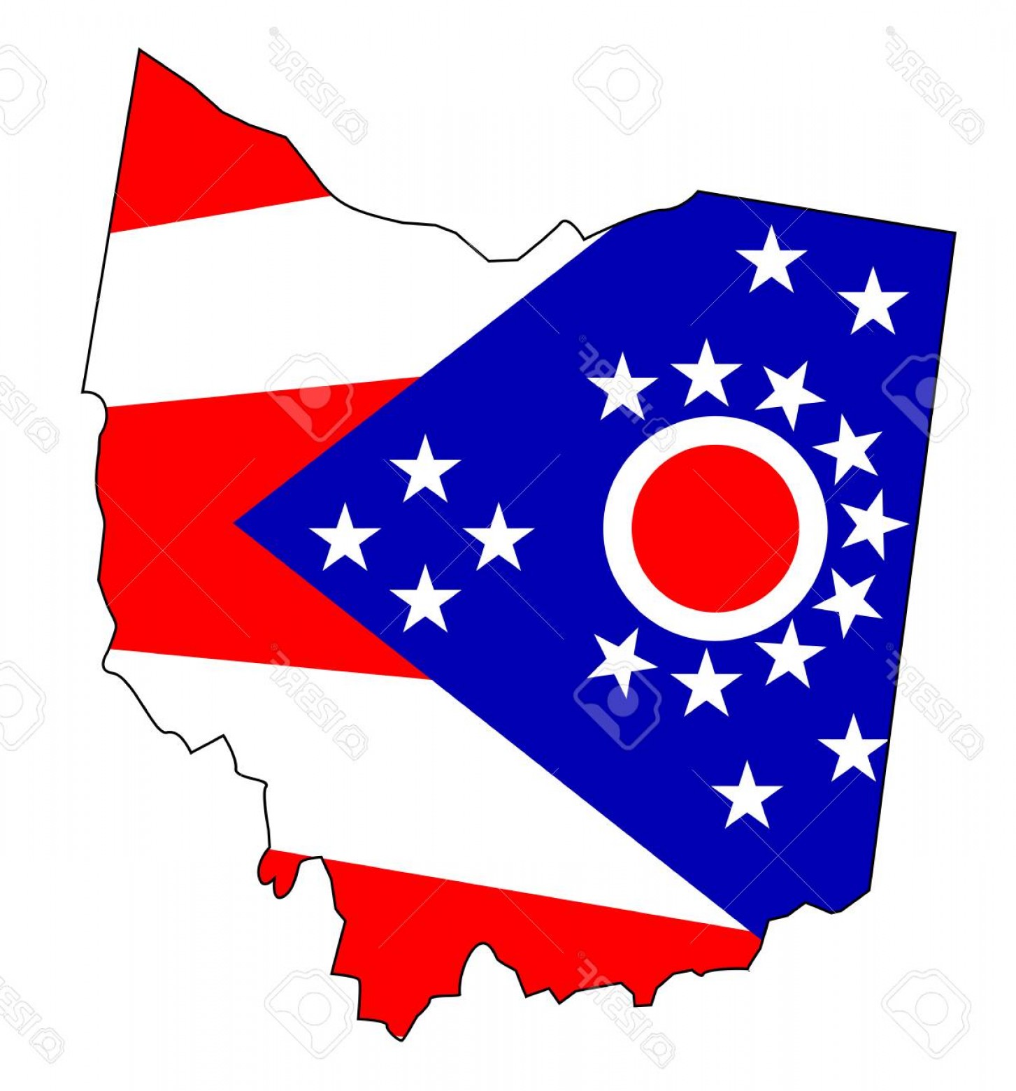 1453x1560 Photostock Vector Outline Map Of The State Of Ohio With Flag Inset