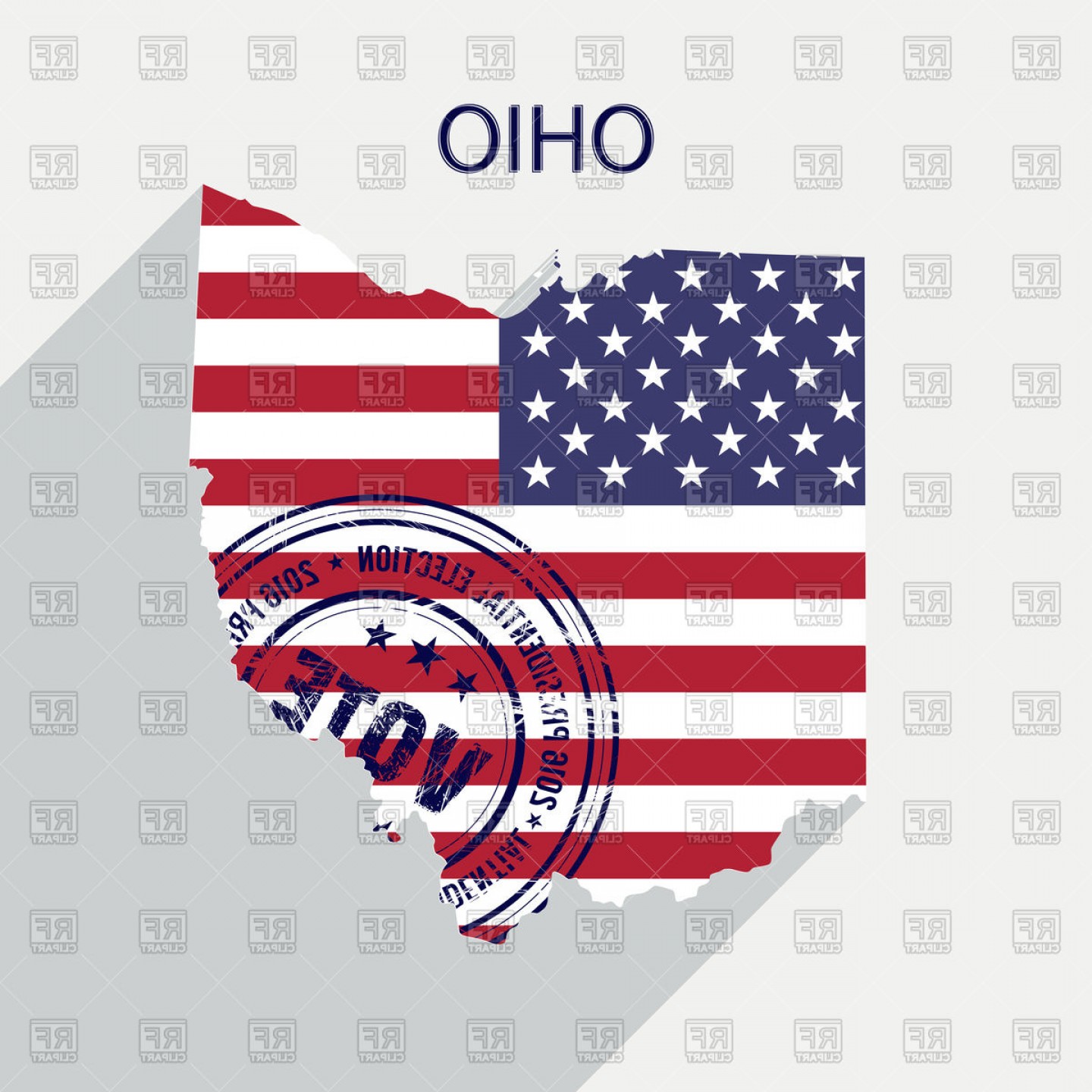1440x1440 State Of Ohio Map With Flag And Presidential Day Vote Stamp Vector