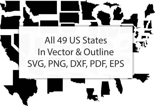 642x440 Set 49 Us States Vector And Outline Usa State Clipart Clip Etsy