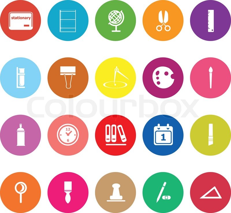 800x738 General Stationary Flat Icons On White Background, Stock Vector