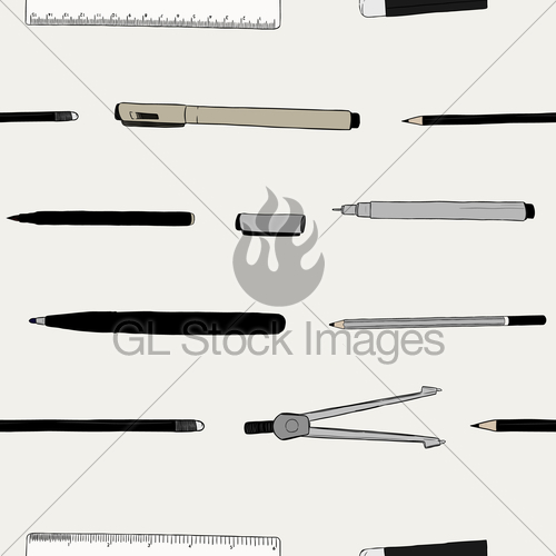 500x500 Stationary Vector Set , Hand Draw Sketch Seamless Pattern... Gl