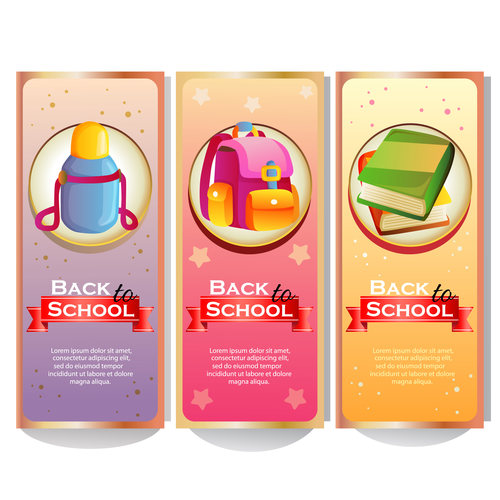 500x500 Colorful Back To School Banner Collection With Stationary Vector