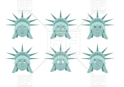 400x280 Statue Of Liberty Head Set With Different Emotion Vector Image