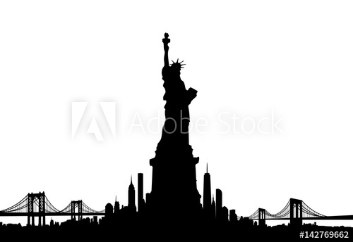 500x344 New York City Skyline With Statue Of Liberty Vector