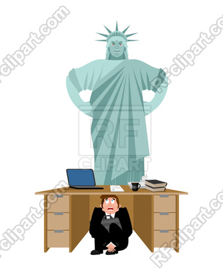 325x400 Businessman Scared Under Table Of Statue Of Liberty Vector Image