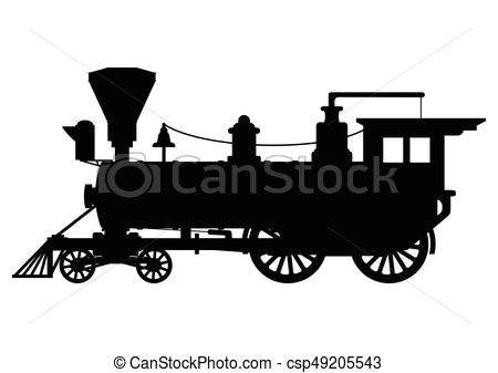 450x337 Silhouette Steam Locomotive. Isolated On White Background.
