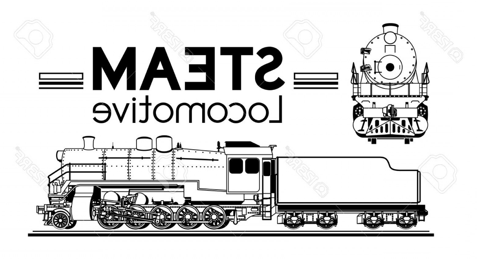 1560x847 Photostock Vector Line Drawing Of A Steam Locomotive Front And