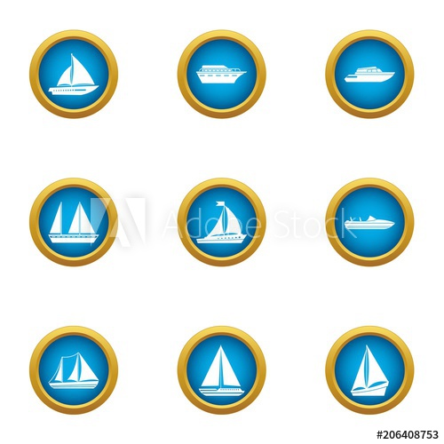 500x500 Steamboat Icons Set. Flat Set Of 9 Steamboat Vector Icons For Web