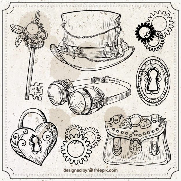 626x626 Hand Drawn Steampunk Elements Set Vector Free Download