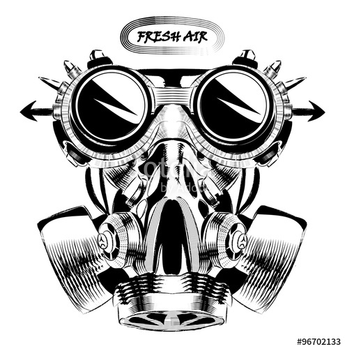 495x500 Steampunk Vintage Design Vector Drawing. Gas Mask Punk Respirator