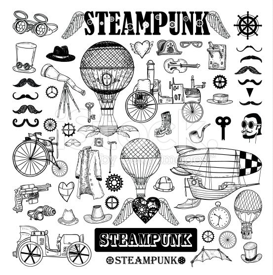 553x556 Free Vector Line Art Steampunk Collection Hand Drawn Vector
