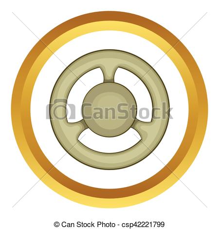 450x470 Steering Wheel Vector Icon In Golden Circle, Cartoon Style