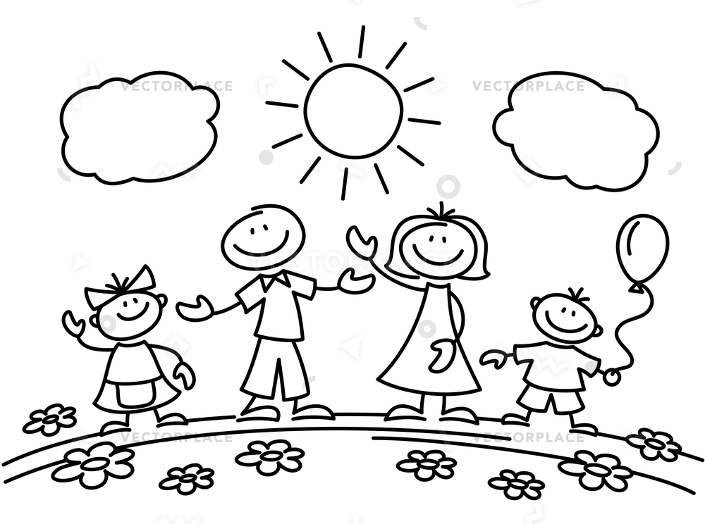 1000x744 Hand Drawn Stick Figure Happy Family Vector Illustration 48485