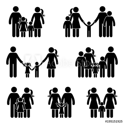 500x500 Stick Figure Family Icon Set. Vector Illustration Of People In