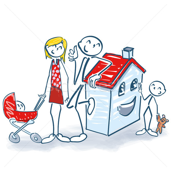 600x600 Stick Figure With House And Home For Small Family Vector