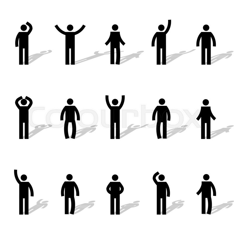 800x800 Set Of Stick Figures, Black Mens Silhouettes On A White Background