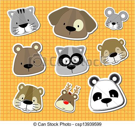 450x424 Baby Pet Vector Stickers. Set Of Cute Baby Animals Heads Looks