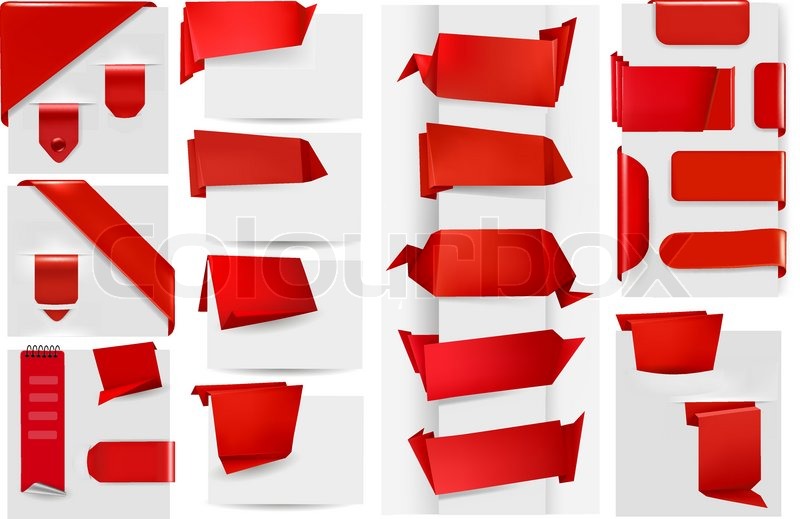 800x519 Big Collection Of Red Origami Paper Banners And Stickers. Vector