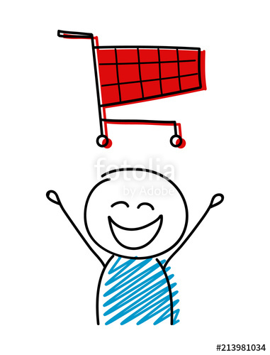 381x500 Shopping Cart Icon With Happy Stickman. Vector. Stock Image And