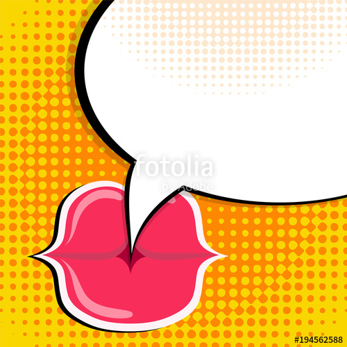 500x500 Speech Bubble And Red Lips Pop Art Comic Style Retro Background