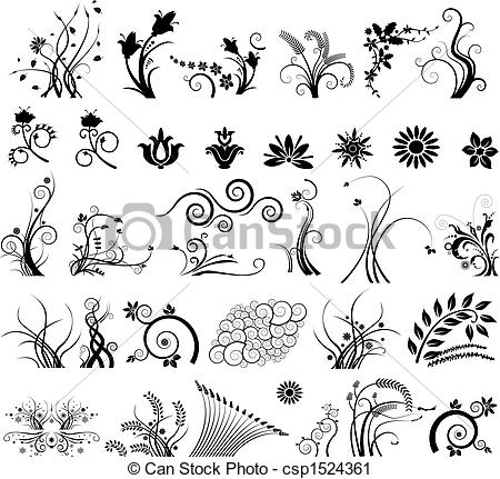 450x431 Floral Vector Elements In Various Styles.