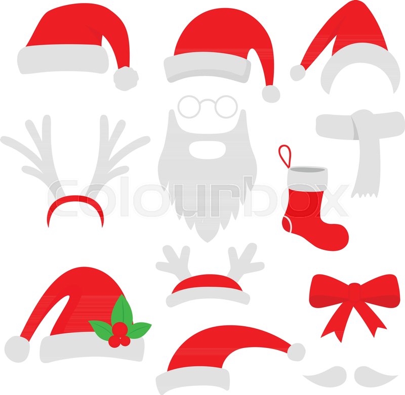 800x781 Three Red Santa Hats, Horns, Mustache, Beard And Christmas