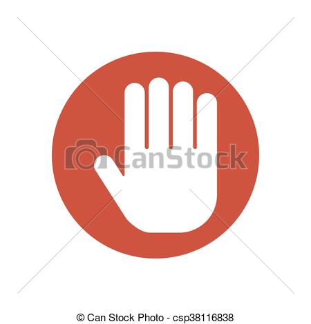 450x470 Stop Hand Sign On The Red Background. Vector Illustration.