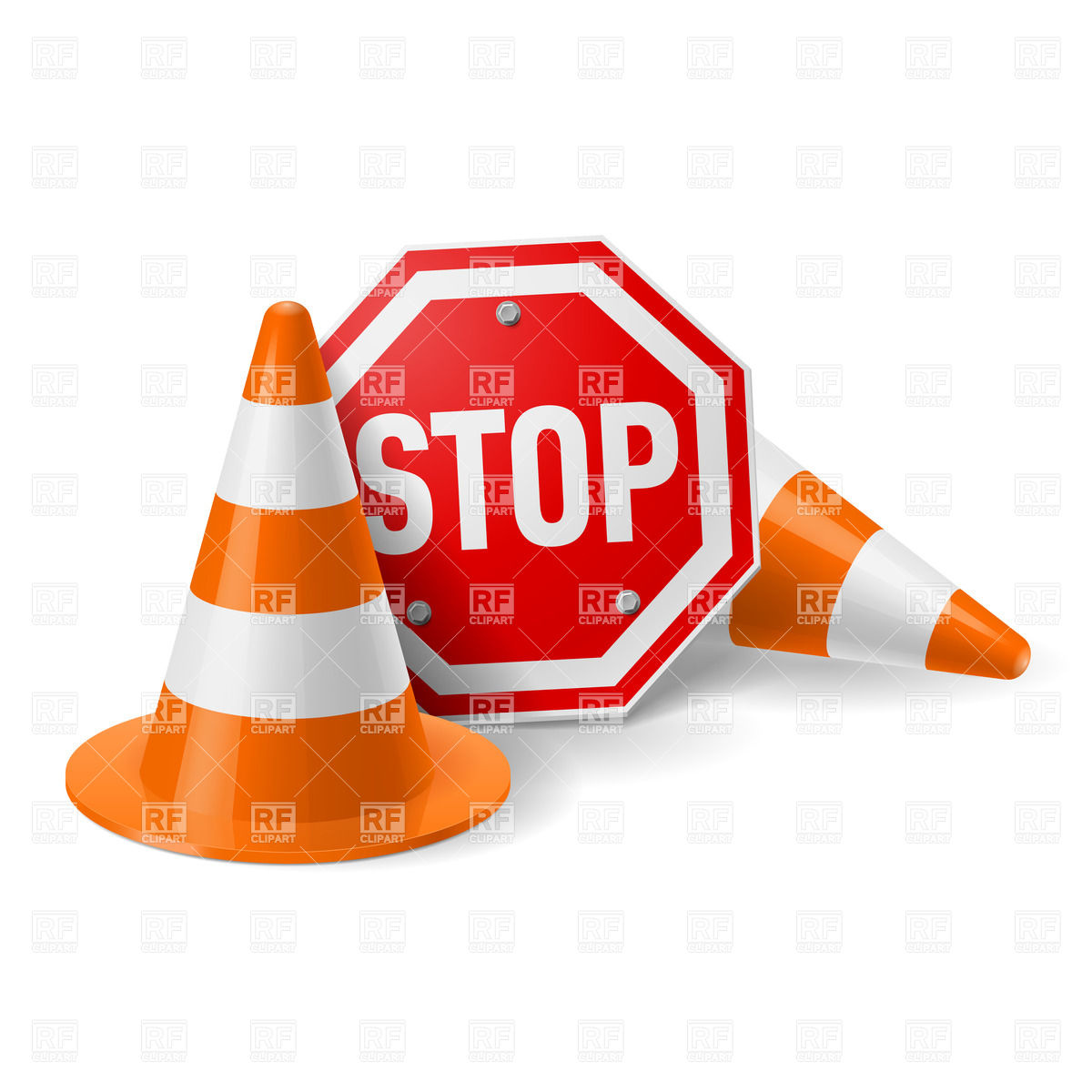 1200x1200 Traffic Cones And Red Stop Sign Vector Image Vector Artwork Of