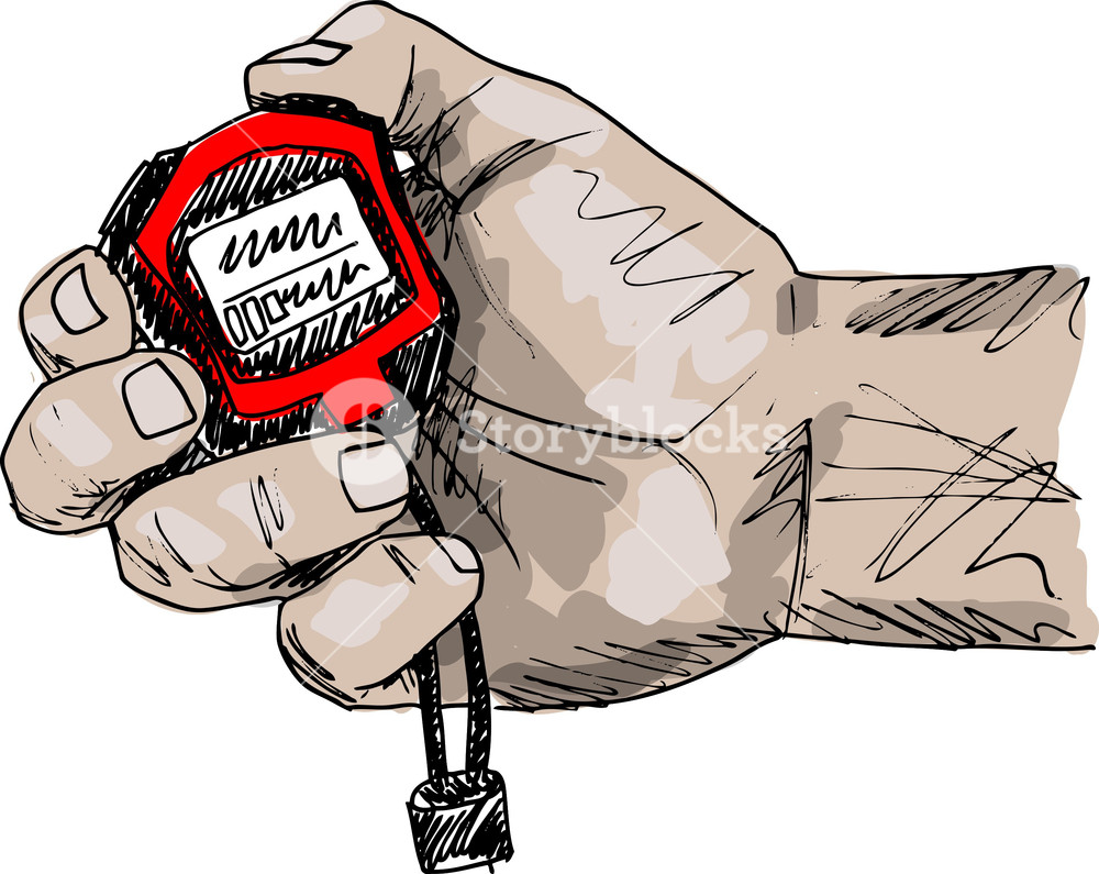 1000x795 Sketch Of Male Hand Holding A Stopwatch. Vector Illustration