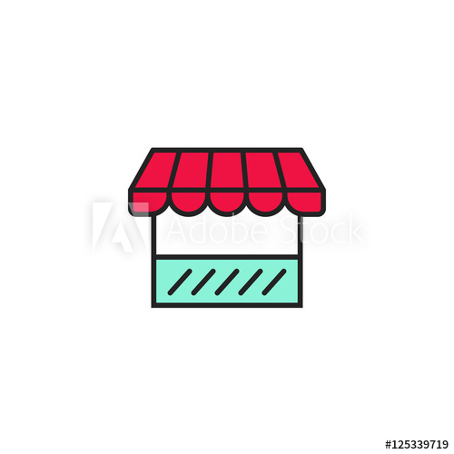 500x500 Shop Icon Vector Illustration, Storefront Symbol Line Outline