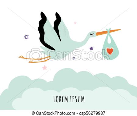 450x381 Vector Illustration Of A Baby Shower Invitation With Stork. Stork
