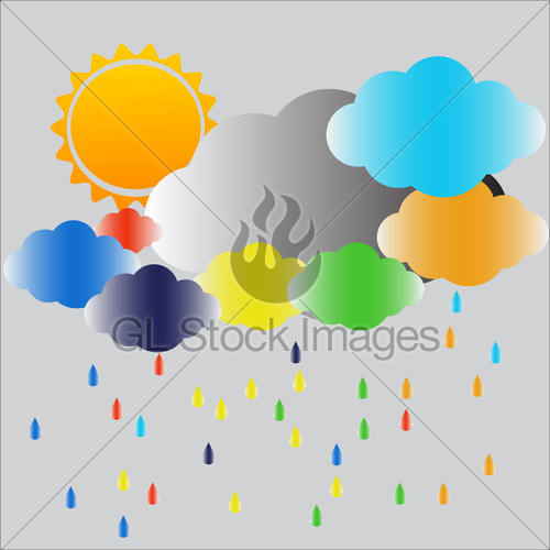 500x500 Storm Cloud And Rain Rainbow Vector Gl Stock Images