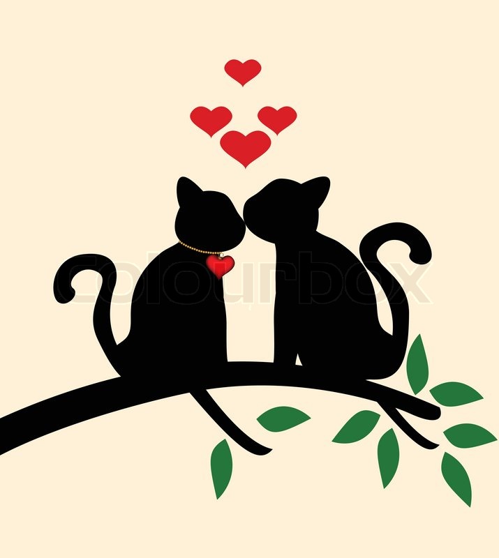 715x800 Vector Illustration Of Cat Love Story On Tree Stock Vector