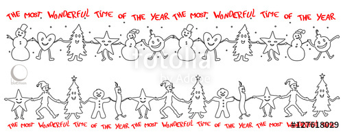 500x193 Christmas Streamer Vector Illustration Of Cute Charactors Stock