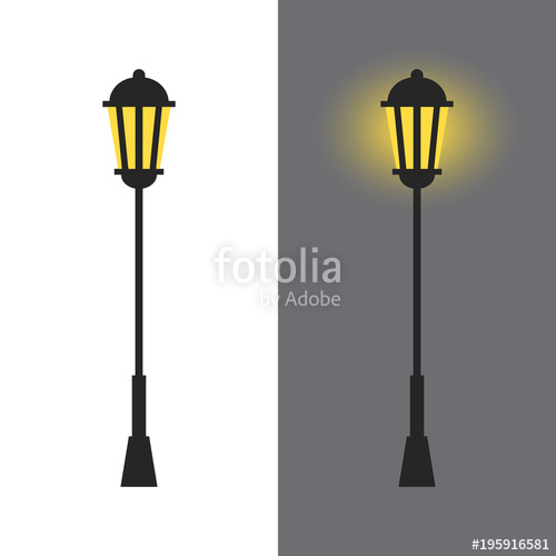 500x500 Vintage Street Lamp Silhouette With Light Isolated On White And