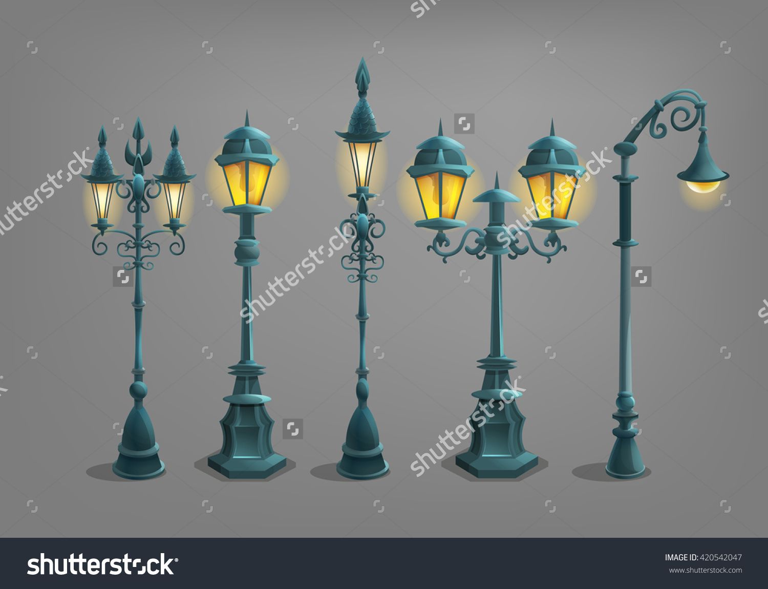 1500x1150 Set Of Cartoon Street Light . Vector Illustration. Vector